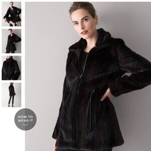 White House Black Market Faux Fur Mink Drawstring Jacket Coat Size XS